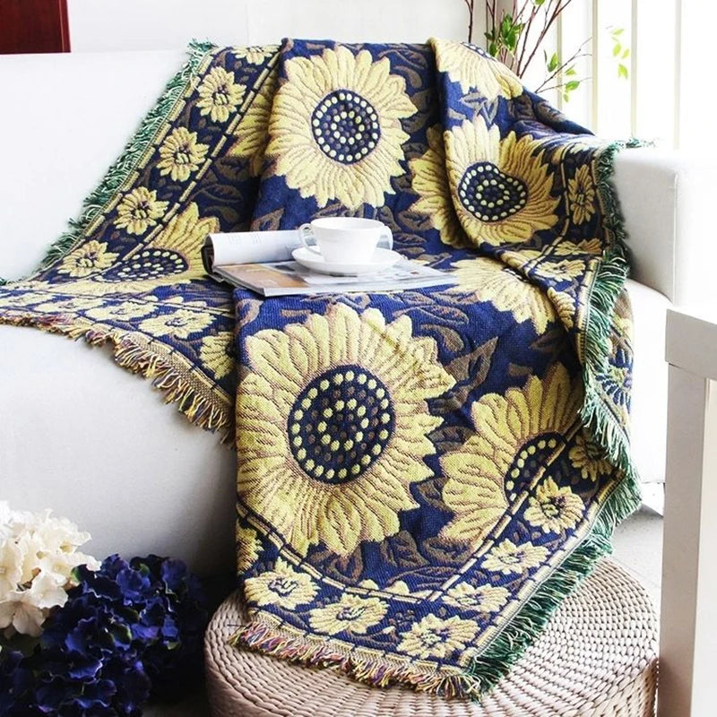Throw Blanket Sofa Sunflower Pattern