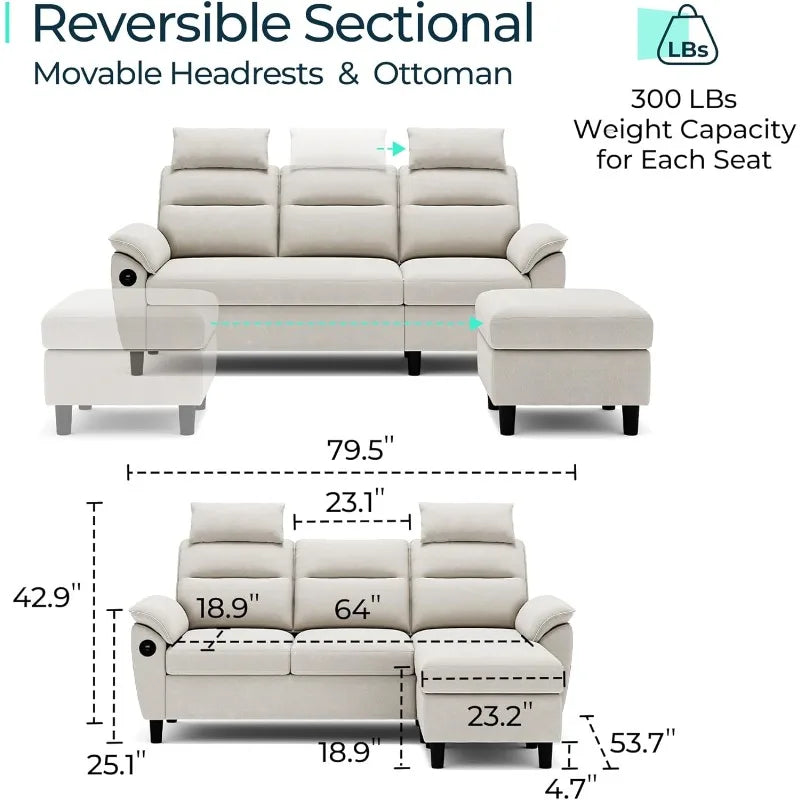 HOME Sectional Sofa, High Back