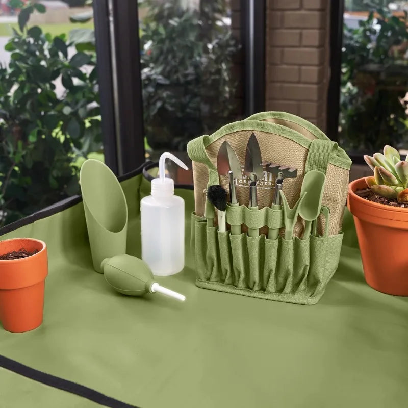 Expert Gardener Indoor Gardening Stainless Steel Tool Set, 14 Pieces, Green