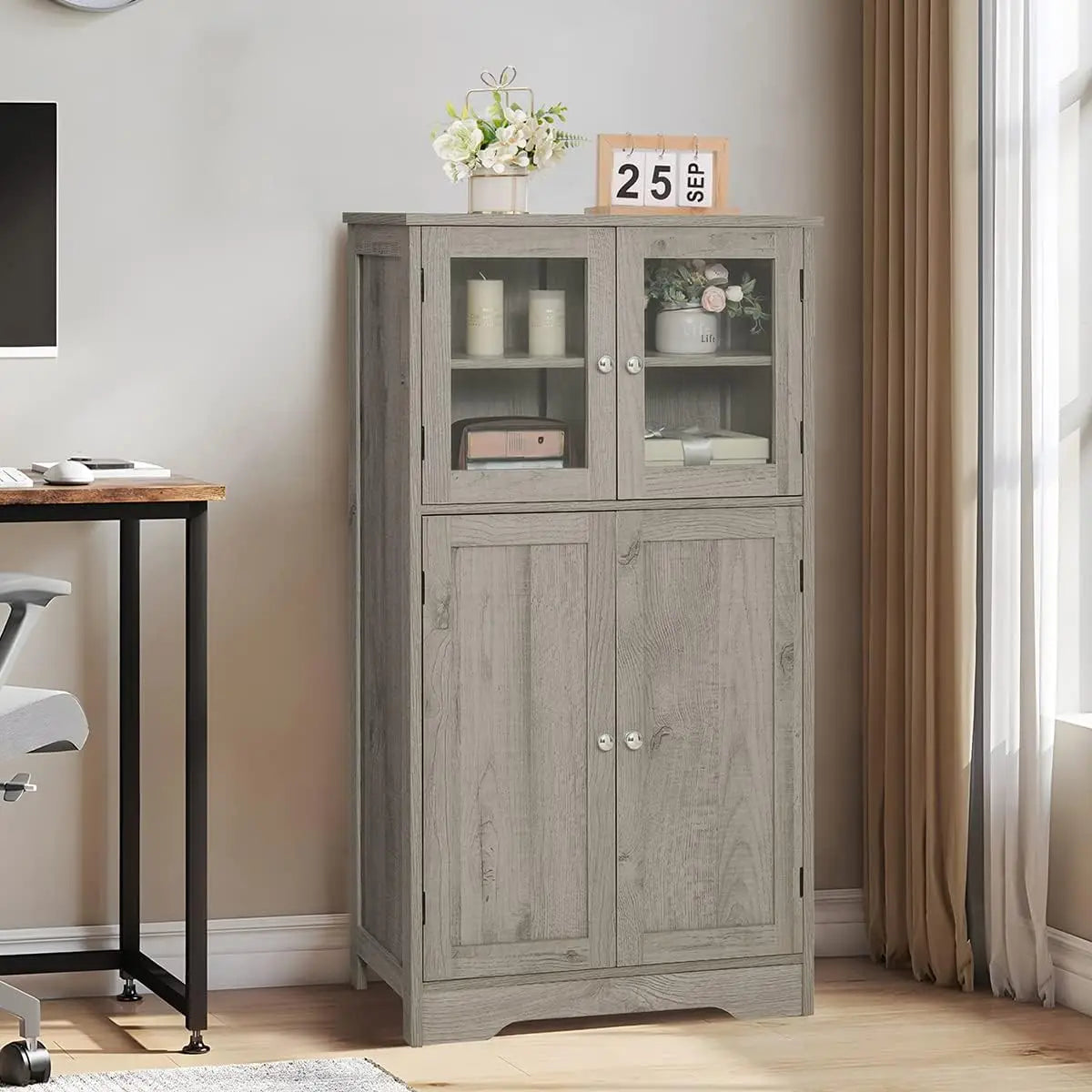 Storage Cabinet with Adjustable Shelves & 4 Doors,