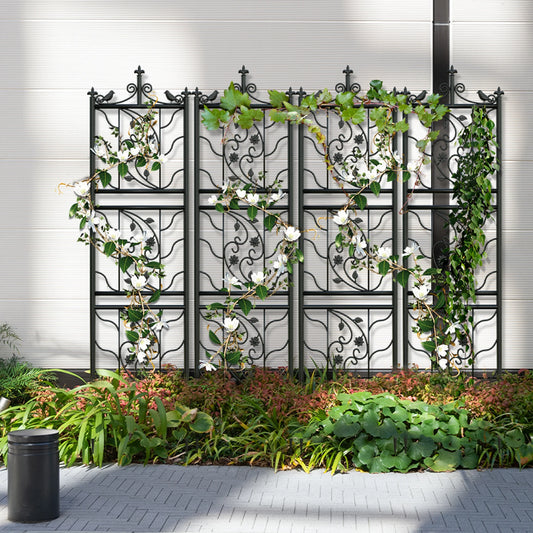 71 inch Garden Trellis Decorative Outdoor Tall Metal Fence Black Lattice Panel Yard Corner Décor for Climbing Plant Flower