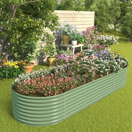 Outdoor Galvanized Raised Garden Bed 9ft(L) x 3ft(W) x 2ft(H), Floral Metal, Outdoor Herb Raised Planter