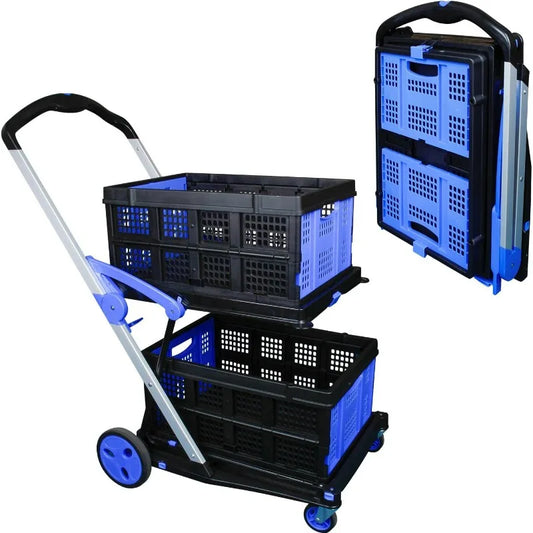 Folding Shopping Cart, Two Tier Collapsible Cart