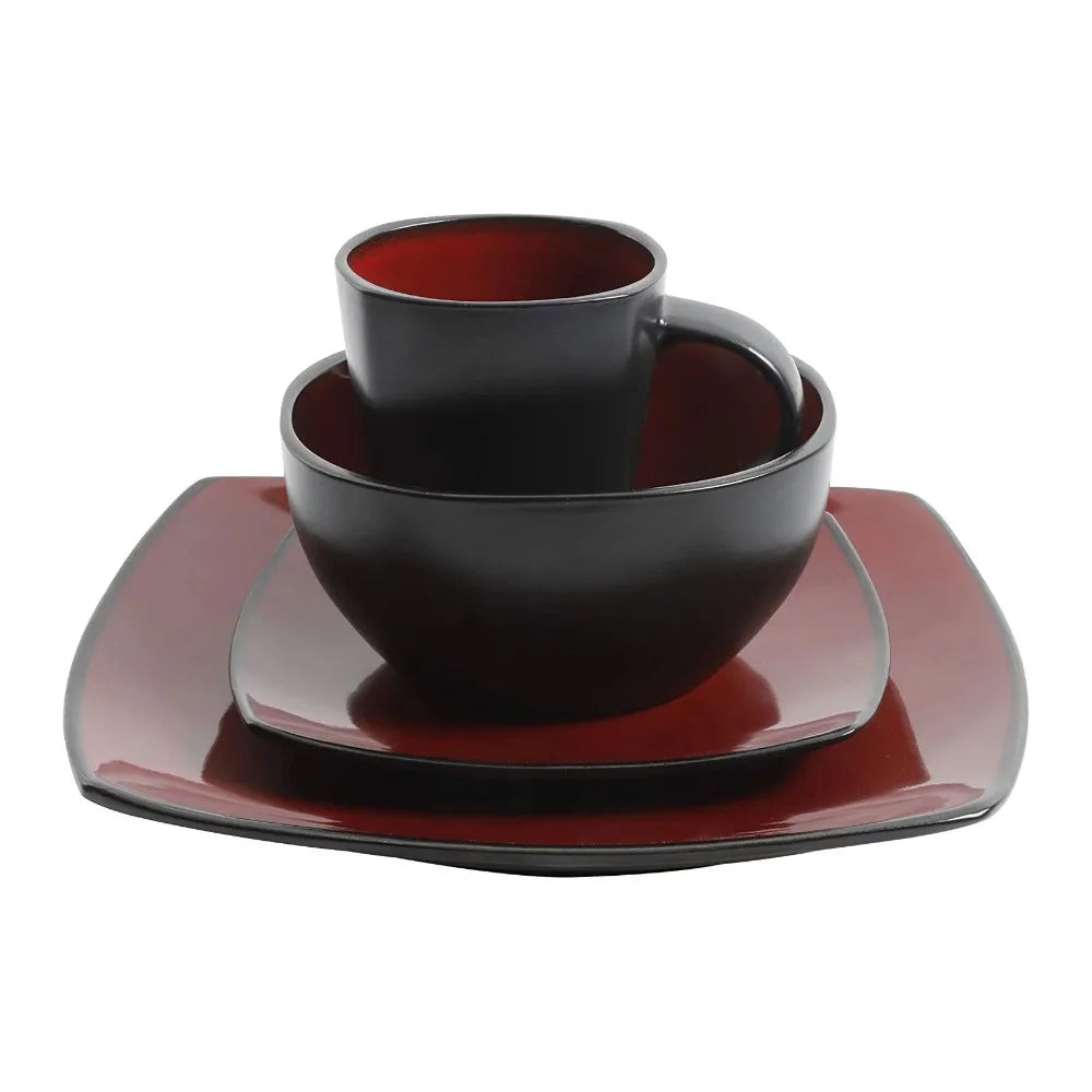 Soho Lounge Square 16-Piece Dinnerware Set - Red Plate Sets