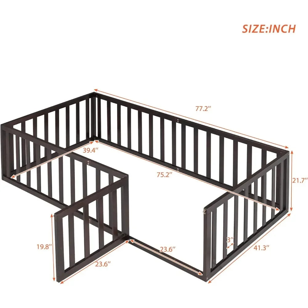 Children's bed with fence and door, noise free bed for children, spring free, easy to assemble, suitable for children's bed