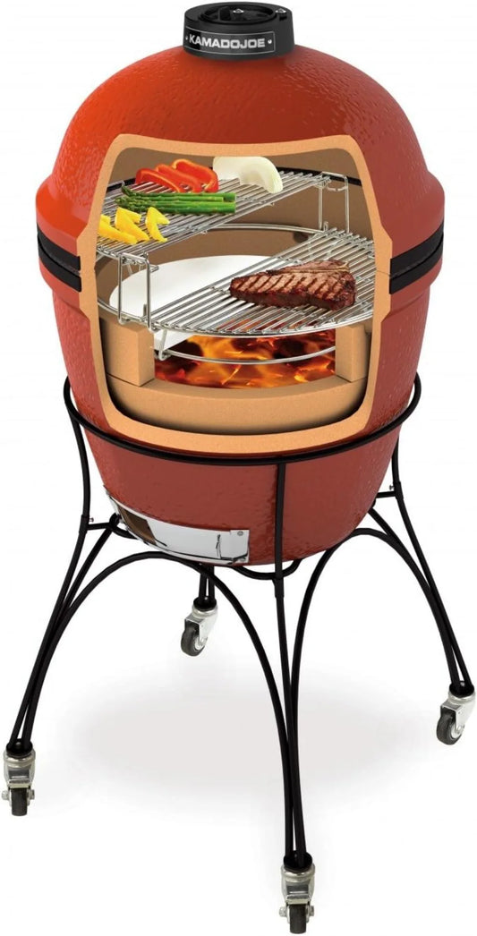 18-inch Charcoal Grill with Cart and Side Shelves, Blaze Red